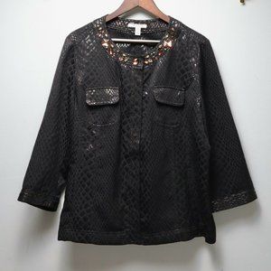 JM COLLECTION BLACK FAUX SNAKESKIN JACKET‎ 18-EUC